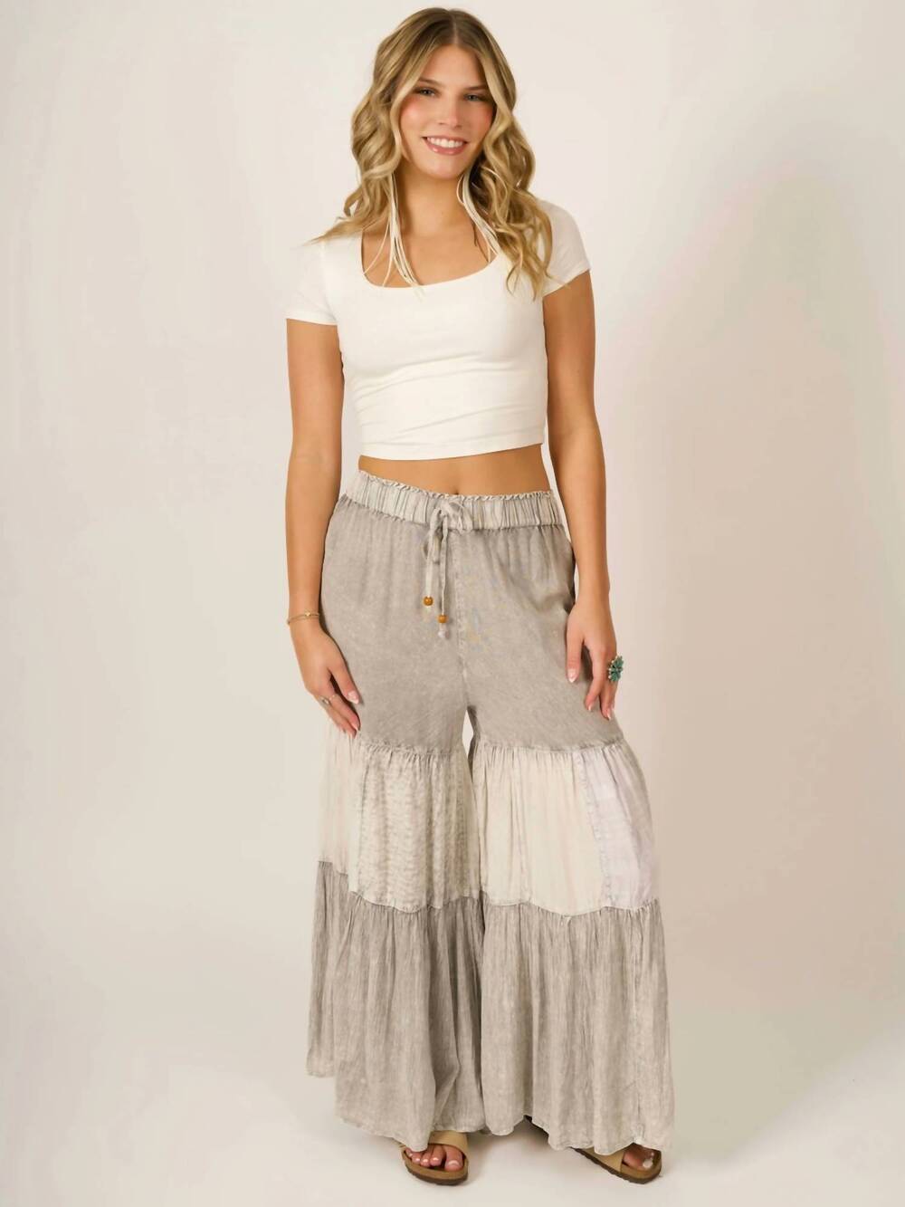 NEW YOUNG THREADS lightweight boho wide leg pants in grey